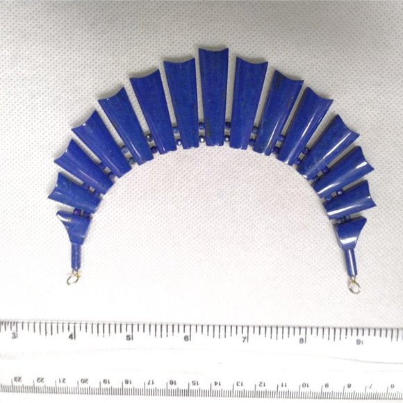 Lapis Lazuli Vintage Choker Necklace With Earrings, Stone Jewelry Set, Vintage - Picture 7 of 14